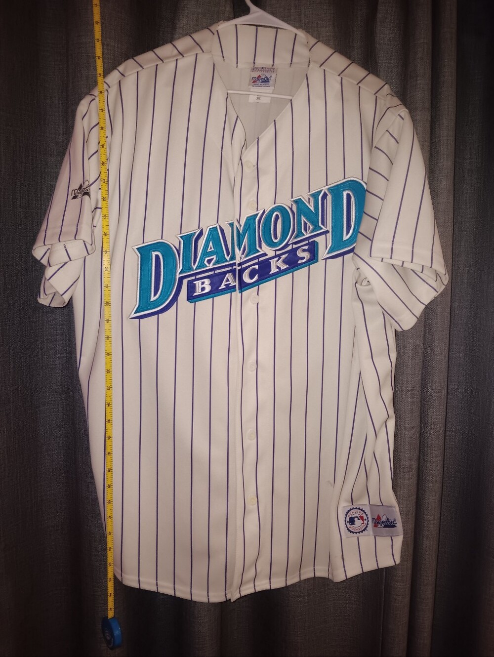 Majestic White Pinstripe Diamondbacks Baseball Jersey with Teal Logo